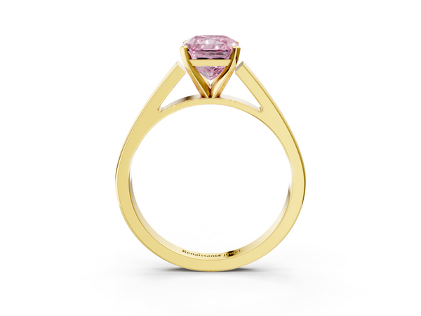 Yellow gold Fancy Pink Radiant  Solitaire Engagement Ring with Four-Prong Setting and Tapered Band