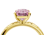 Yellow gold Fancy Pink Radiant  Solitaire Engagement Ring with Scrollwork Band and Four-Prong Setting_154