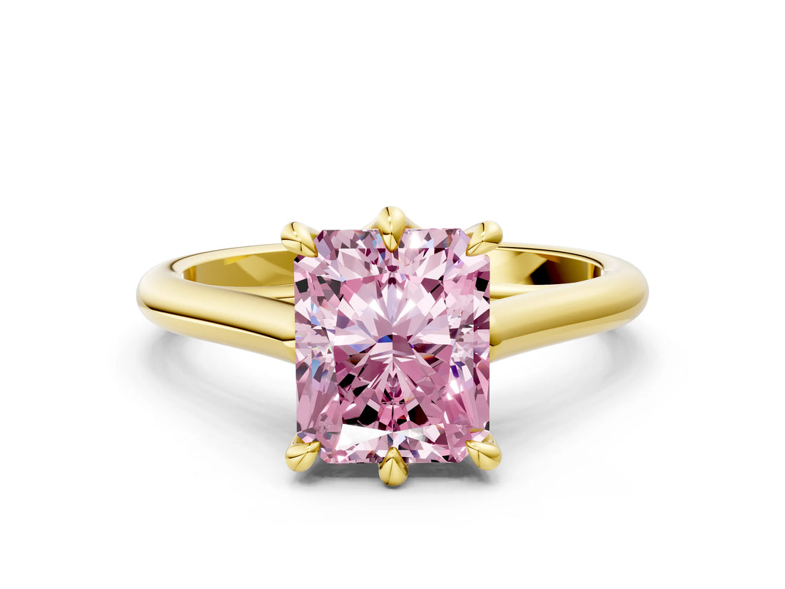 Yellow gold Fancy Pink Radiant  Solitaire Engagement Ring with Six-Prong Setting and Classic Band 1