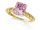 Yellow gold Fancy Pink Radiant  Solitaire Floral Milgrain Engagement Ring_52