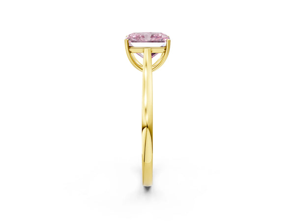 Yellow gold Fancy Pink Radiant  Solitaire Heart Prong Engagement Ring with Tapered Band