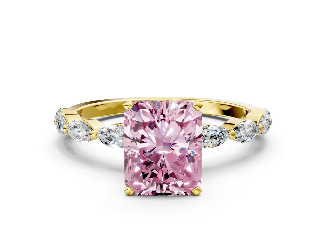 Yellow gold Fancy Pink Radiant  Solitaire Marquise Side Stone Prong Setting Ring_44