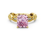 Yellow gold Fancy Pink Radiant  Solitaire Milgrain Diamond Engagement Ring with Bezel and Marquise Band_129