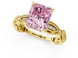 Yellow gold Fancy Pink Radiant  Solitaire Milgrain Diamond Engagement Ring with Bezel and Marquise Band_130