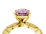 Yellow gold Fancy Pink Radiant  Solitaire Milgrain Diamond Engagement Ring with Bezel and Marquise Band_133