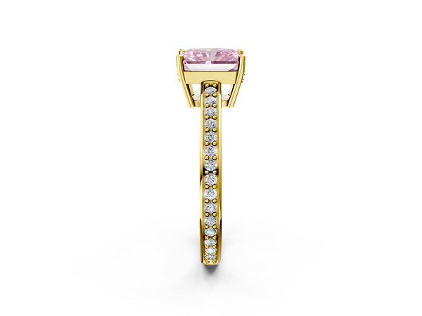 Yellow gold Fancy Pink Radiant  Solitaire Pavé Band Prong Setting Ring