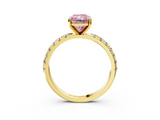 Yellow gold Fancy Pink Radiant  Solitaire Pavé Band with Four-Prong Setting_158
