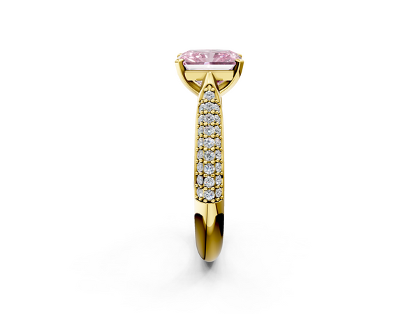 Yellow gold Fancy Pink Radiant  Diamond Solitaire Engagement Ring with Pavé Band and Four-Prong Setting