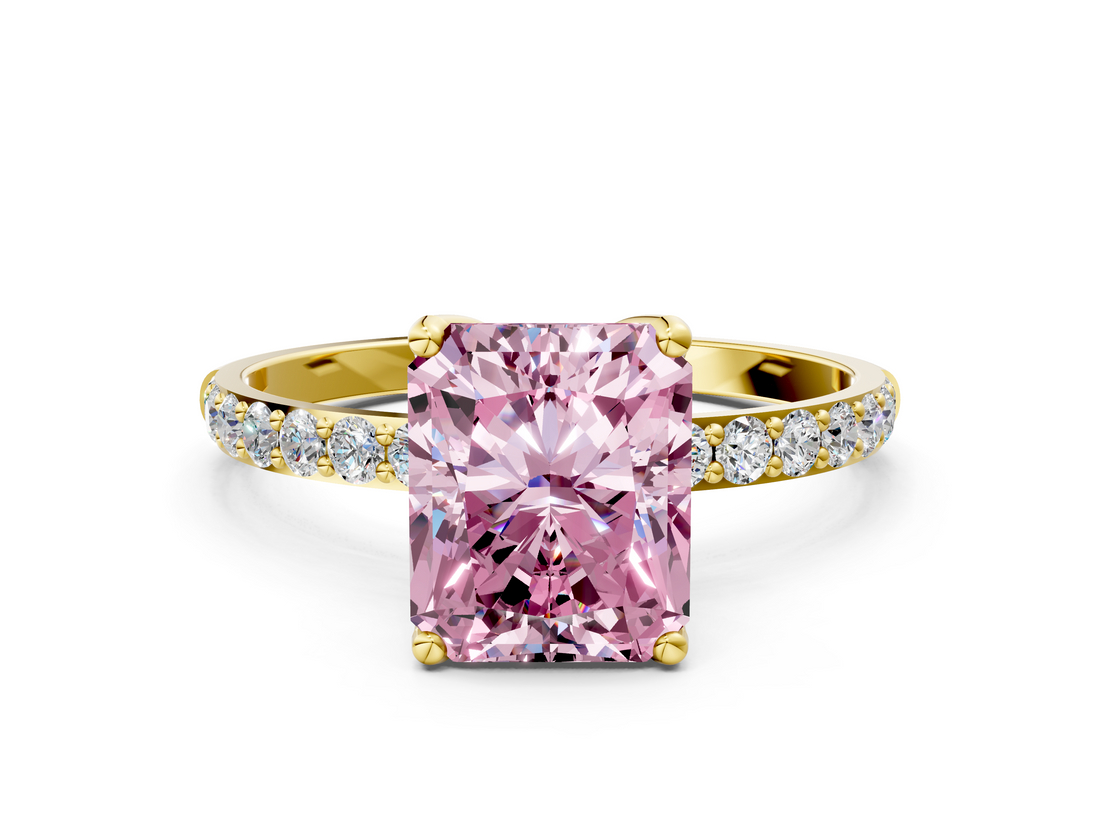 Yellow gold Fancy Pink Radiant  Solitaire Pavé Diamond Engagement Ring with Four-Prong Setting_41