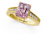 Yellow gold Fancy Pink Radiant  Solitaire Pavé Diamond Milgrain Engagement Ring with Four-Prong Setting_33