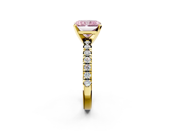 Yellow gold Fancy Pink Radiant  Solitaire Pave Diamond Engagement Ring with Four-Prong Setting