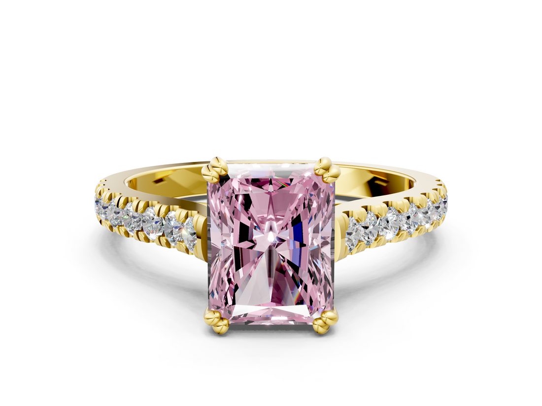 Yellow gold Fancy Pink Radiant  Solitaire Pave Diamond Engagement Ring with Prong Setting_20