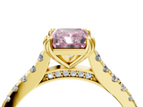 Yellow gold Fancy Pink Radiant  Solitaire Pave Diamond Engagement Ring with Prong Setting_24