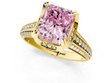 Yellow gold Fancy Pink Radiant  Solitaire Pave Split Shank Ring with Four-Prong Setting_82