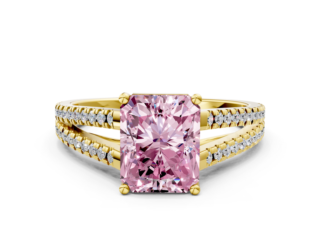 Yellow gold Fancy Pink Radiant  Solitaire Split Shank Pavé Diamond Engagement Ring_388