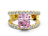 Yellow gold Fancy Pink Radiant  Solitaire Split Shank Pave Diamond Ring_49