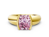 Yellow gold Fancy Pink Radiant  Solitaire Tension Set Diamond Ring with Wide Band_37
