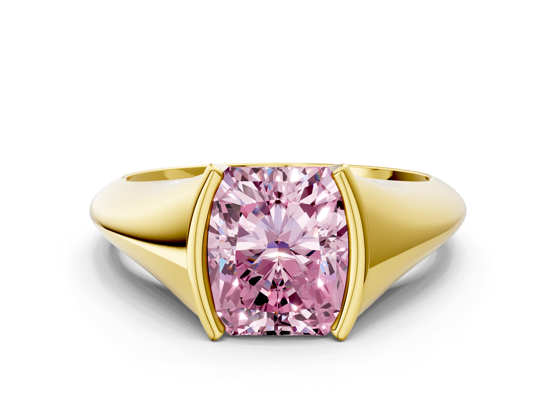 Yellow gold Fancy Pink Radiant  Solitaire Tension Set Diamond Ring_20