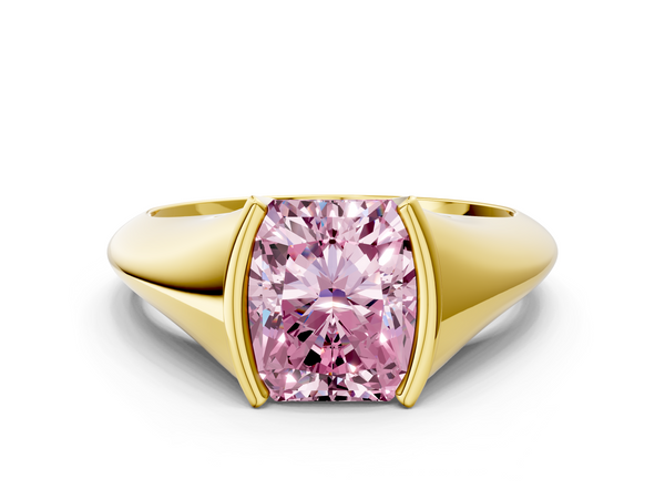 Yellow gold Fancy Pink Radiant  Solitaire Tension Set Diamond Ring