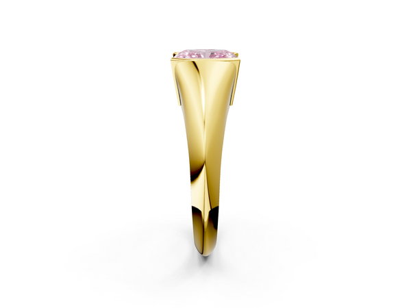 Yellow gold Fancy Pink Radiant  Solitaire Tension Set Diamond Ring
