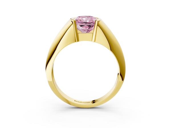 Yellow gold Fancy Pink Radiant  Solitaire Tension Set Diamond Ring