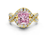 Yellow gold Fancy Pink Radiant  Solitaire Twist Band Pavé Diamond Engagement Ring_32