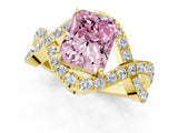 Yellow gold Fancy Pink Radiant  Solitaire Twist Band Pavé Diamond Engagement Ring_33