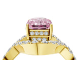Yellow gold Fancy Pink Radiant  Solitaire Twist Band Pavé Diamond Engagement Ring_36