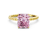 Yellow gold Fancy Pink Radiant  Solitaire Twist Band Ring with Four-Prong Setting_68