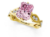 Yellow gold Fancy Pink Radiant  Solitaire Twist Band with Leaf Prong Setting 2