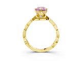 Yellow gold Fancy Pink Radiant  Solitaire Twist Band with Leaf Prong Setting 4