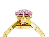 Yellow gold Fancy Pink Radiant  Solitaire Twist Band with Leaf Prong Setting 5