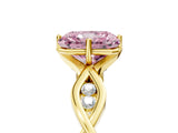 Yellow gold Fancy Pink Radiant  Solitaire Twist Band with Leaf Prong Setting