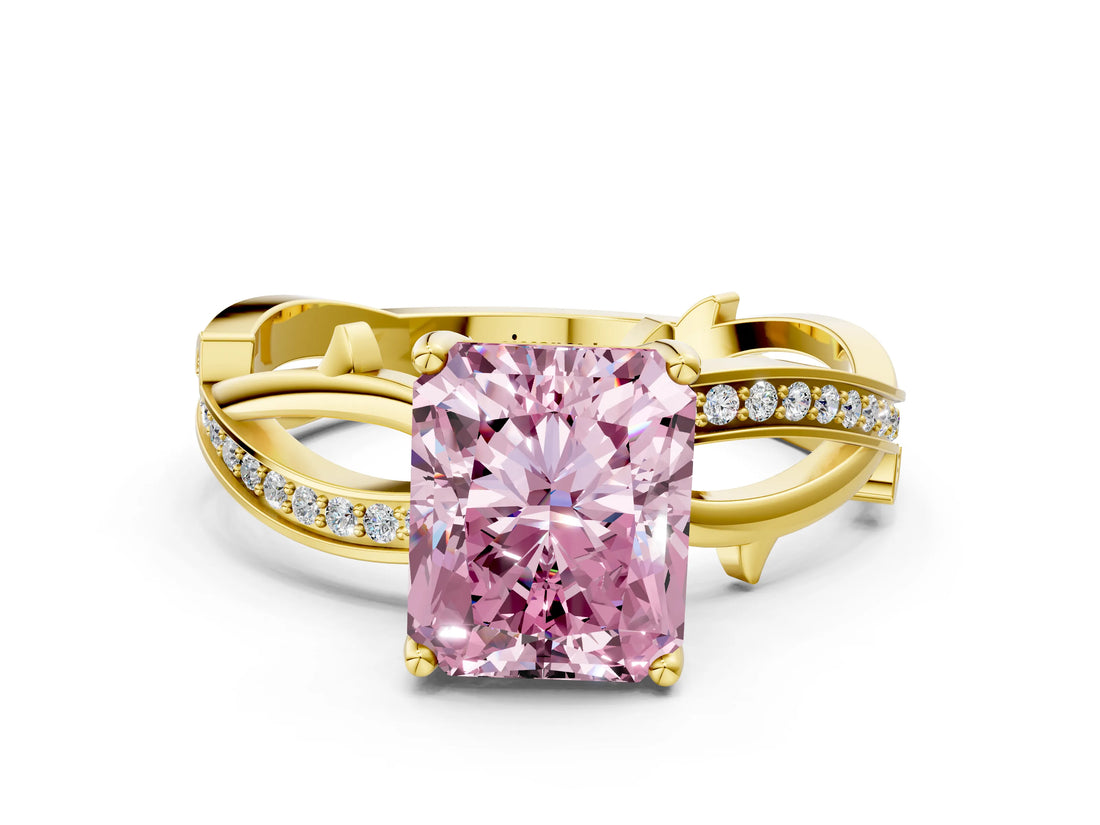 Yellow gold Fancy Pink Radiant  Solitaire Twist Band with Pavé Accents and Four-Prong Setting_20