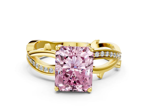 Yellow Gold Radiant Cut Crossover Twist Pave Engagement Ring Setting for Fancy Pink Center