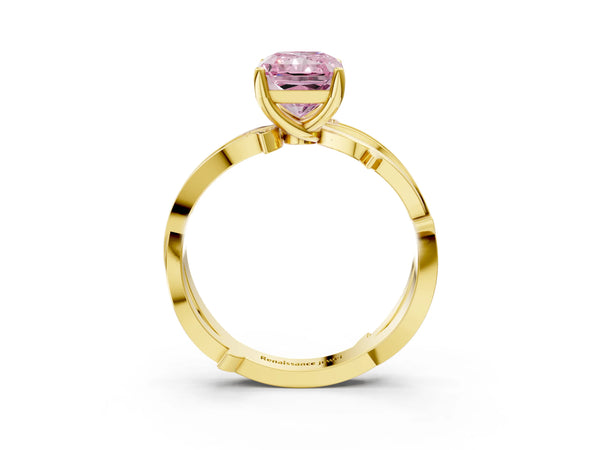 Yellow Gold Radiant Cut Crossover Twist Pave Engagement Ring Setting for Fancy Pink Center