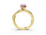 Yellow gold Fancy Pink Radiant  Solitaire Twist Band with Pavé Setting and Four-Prong Setting_118