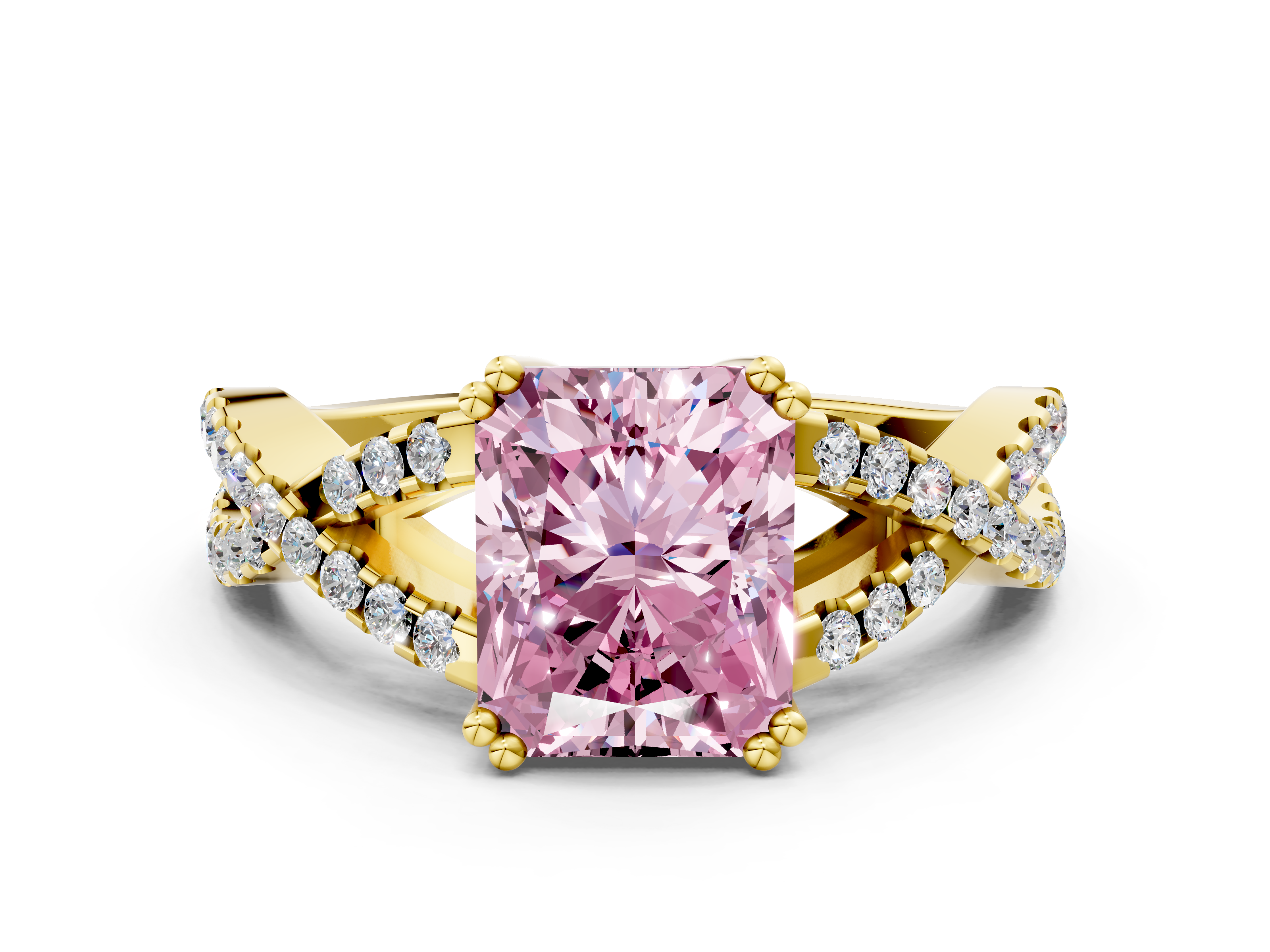 Yellow gold Fancy Pink Radiant  Solitaire Twist Band with Pavé Setting and Four-Prong Setting_31