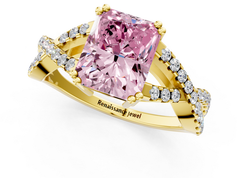Yellow gold Fancy Pink Radiant  Solitaire Twist Band with Pavé Setting and Four-Prong Setting_32
