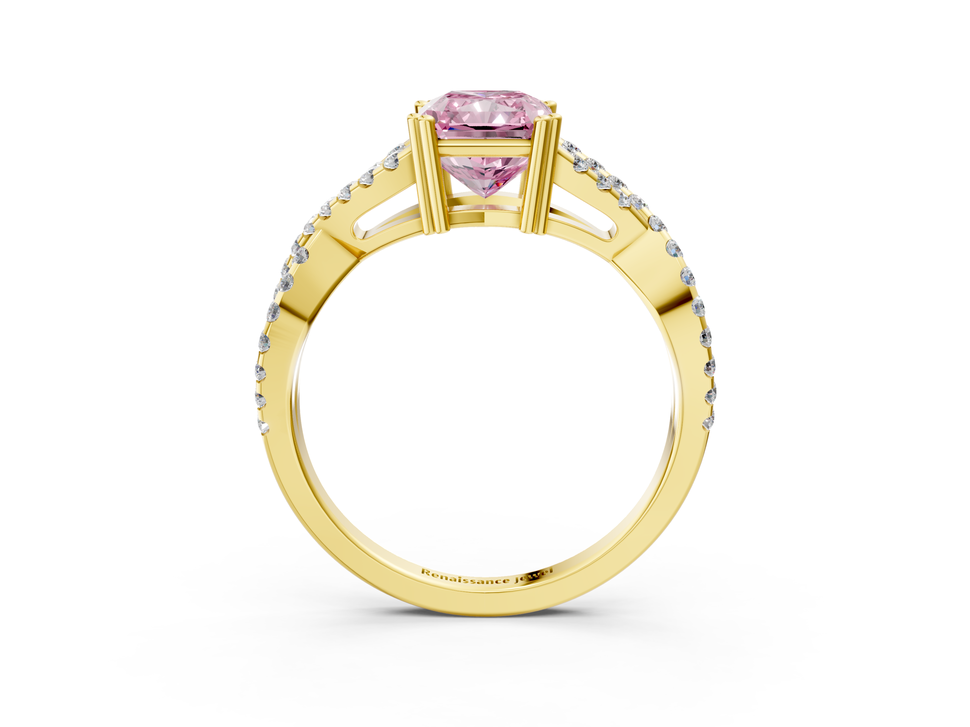 Yellow gold Fancy Pink Radiant  Solitaire Twist Band with Pavé Setting and Four-Prong Setting_34