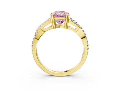 Yellow gold Fancy Pink Radiant  Solitaire Twist Band with Pavé Setting and Four-Prong Setting_34
