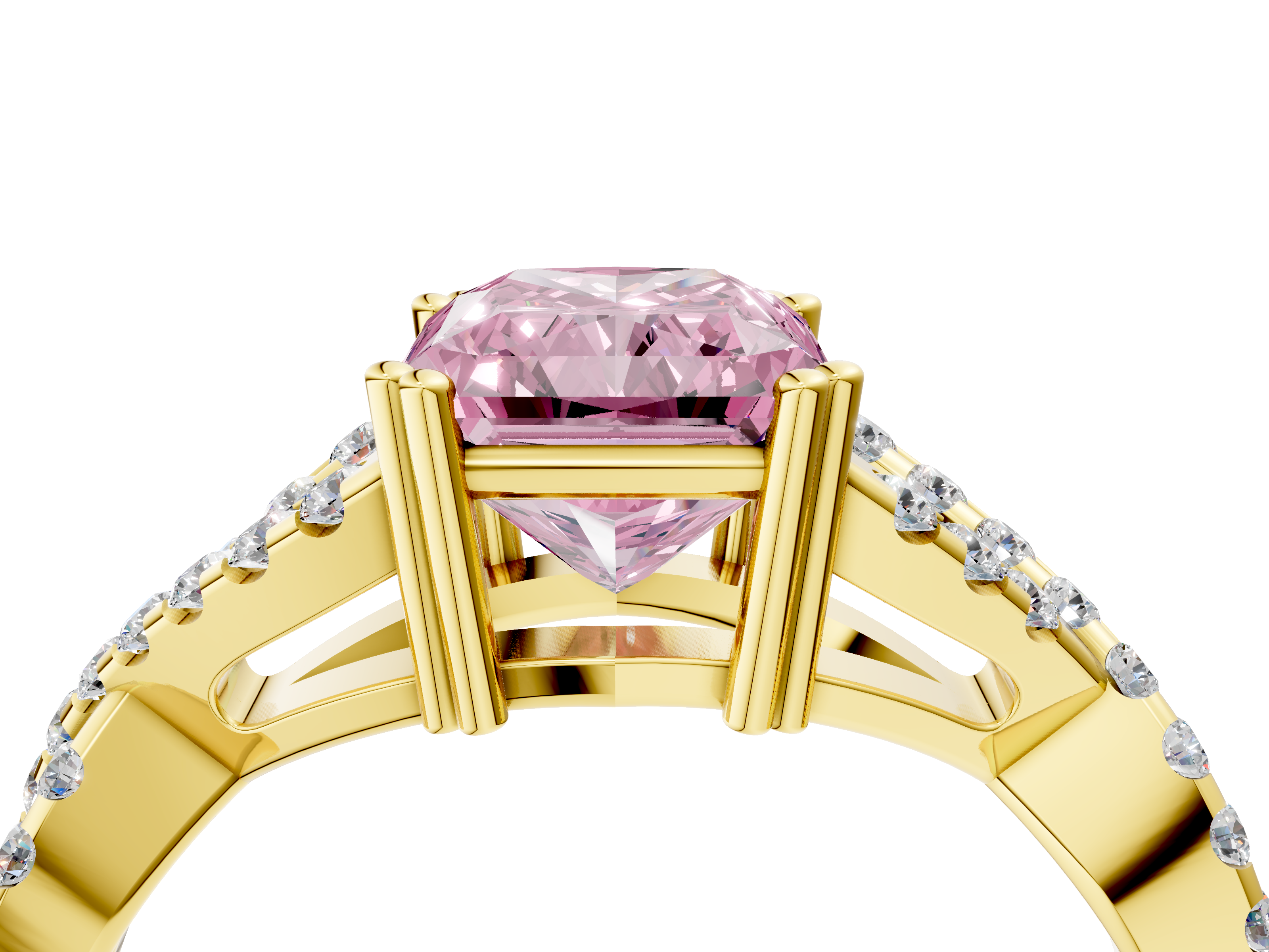 Yellow gold Fancy Pink Radiant  Solitaire Twist Band with Pavé Setting and Four-Prong Setting_35