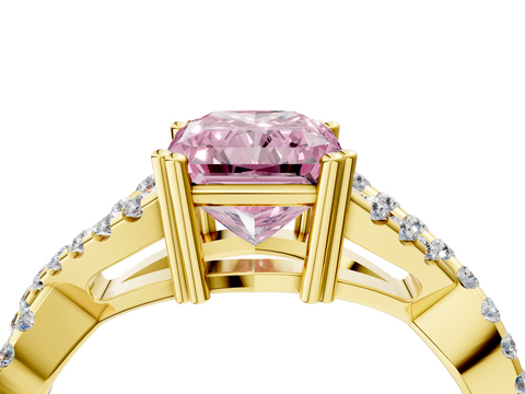 Yellow gold Fancy Pink Radiant  Solitaire Twist Band with Pavé Setting and Four-Prong Setting_35