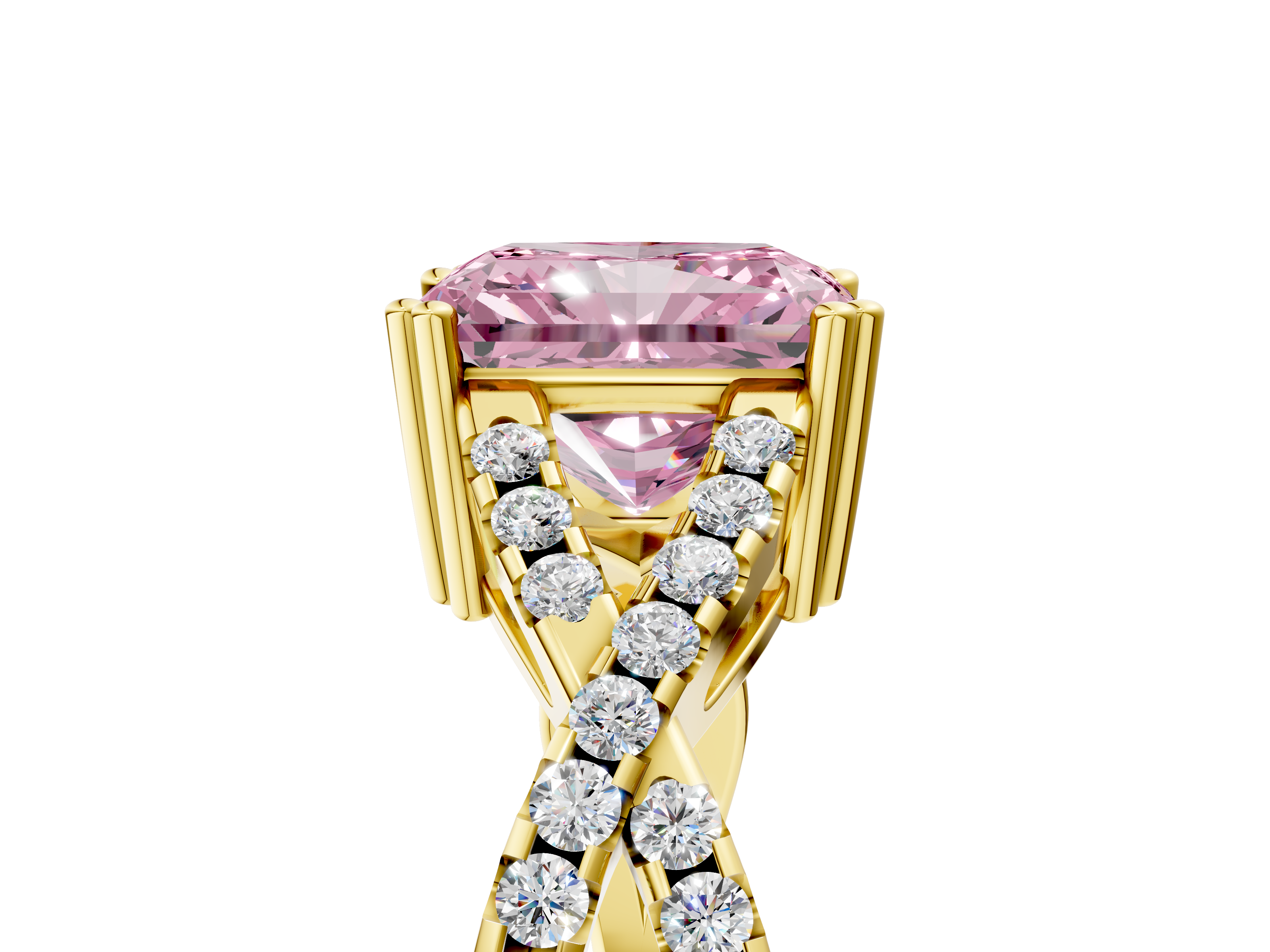 Yellow gold Fancy Pink Radiant  Solitaire Twist Band with Pavé Setting and Four-Prong Setting_36