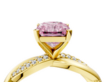 Yellow gold Fancy Pink Radiant  Solitaire Twist Band with Pave Prong Setting_39