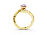 Yellow gold Fancy Pink Radiant  Solitaire Twist Band with Pave Set Diamonds and Four-Prong Setting_133