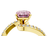 Yellow gold Fancy Pink Radiant  Solitaire Twist Band with Pave Set Diamonds and Four-Prong Setting_134