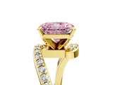 Yellow gold Fancy Pink Radiant  Solitaire Twist Band with Pave Set Diamonds and Four-Prong Setting_135