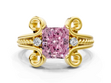 Yellow gold Fancy Pink Radiant  Solitaire Twisted Band Scroll Prong Ring_28