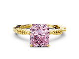 Yellow gold Fancy Pink Radiant  Solitaire Twisted Band with Bead Prong Setting_400